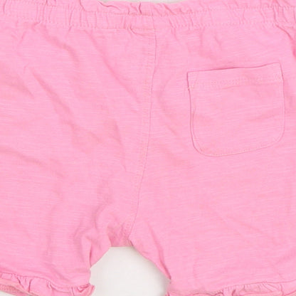 Marks and Spencer Girls Pink 100% Cotton Sweat Shorts Size 2-3 Years Regular Drawstring - Smile