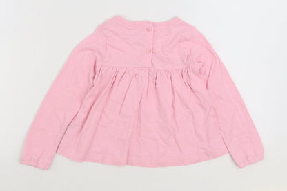 Leigh Tucker Girls Pink 100% Cotton Basic T-Shirt Size 2-3 Years Round Neck Button