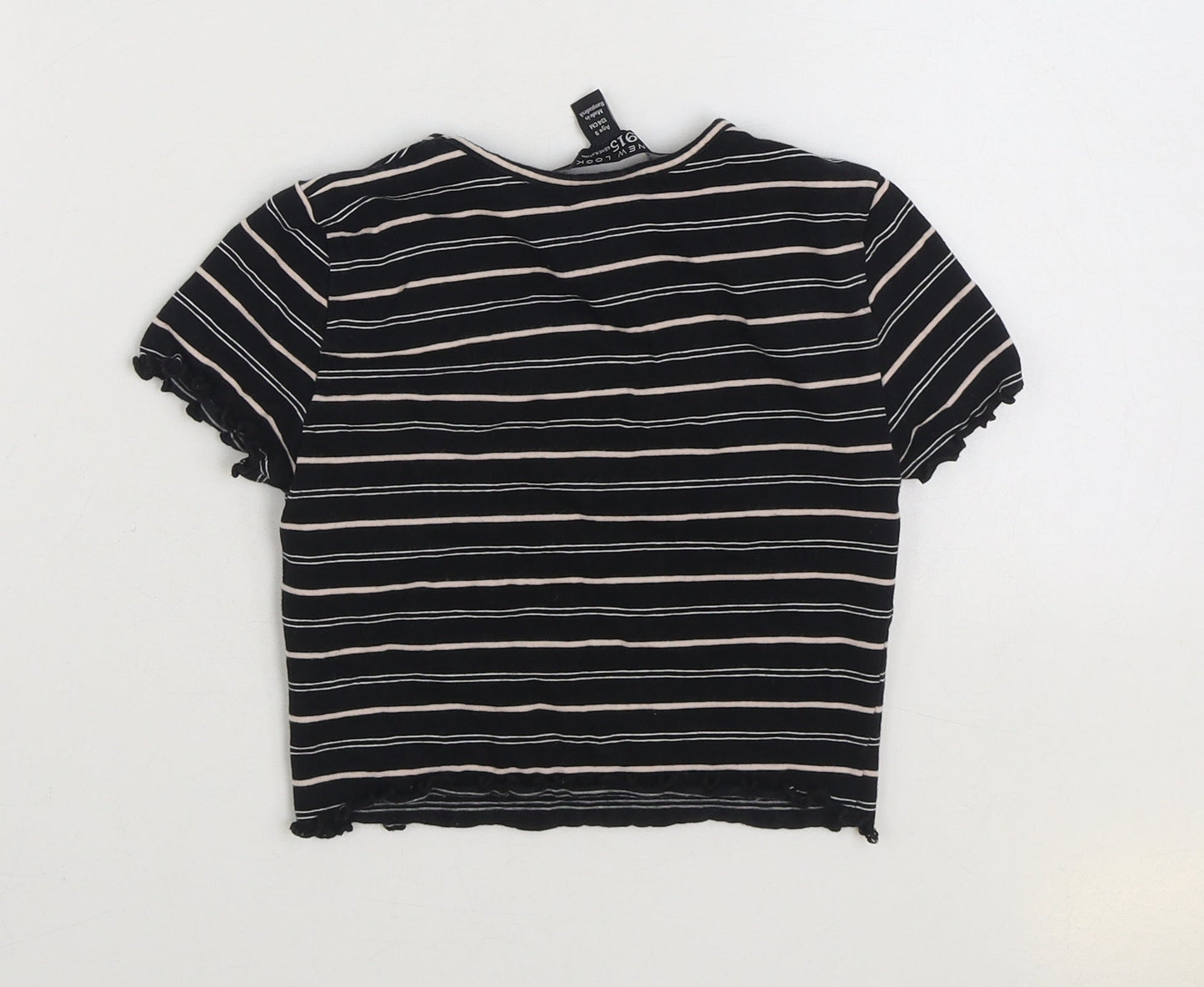 915 Generation Girls Black Striped Cotton Basic T-Shirt Size 9 Years Round Neck Pullover - New York Cropped