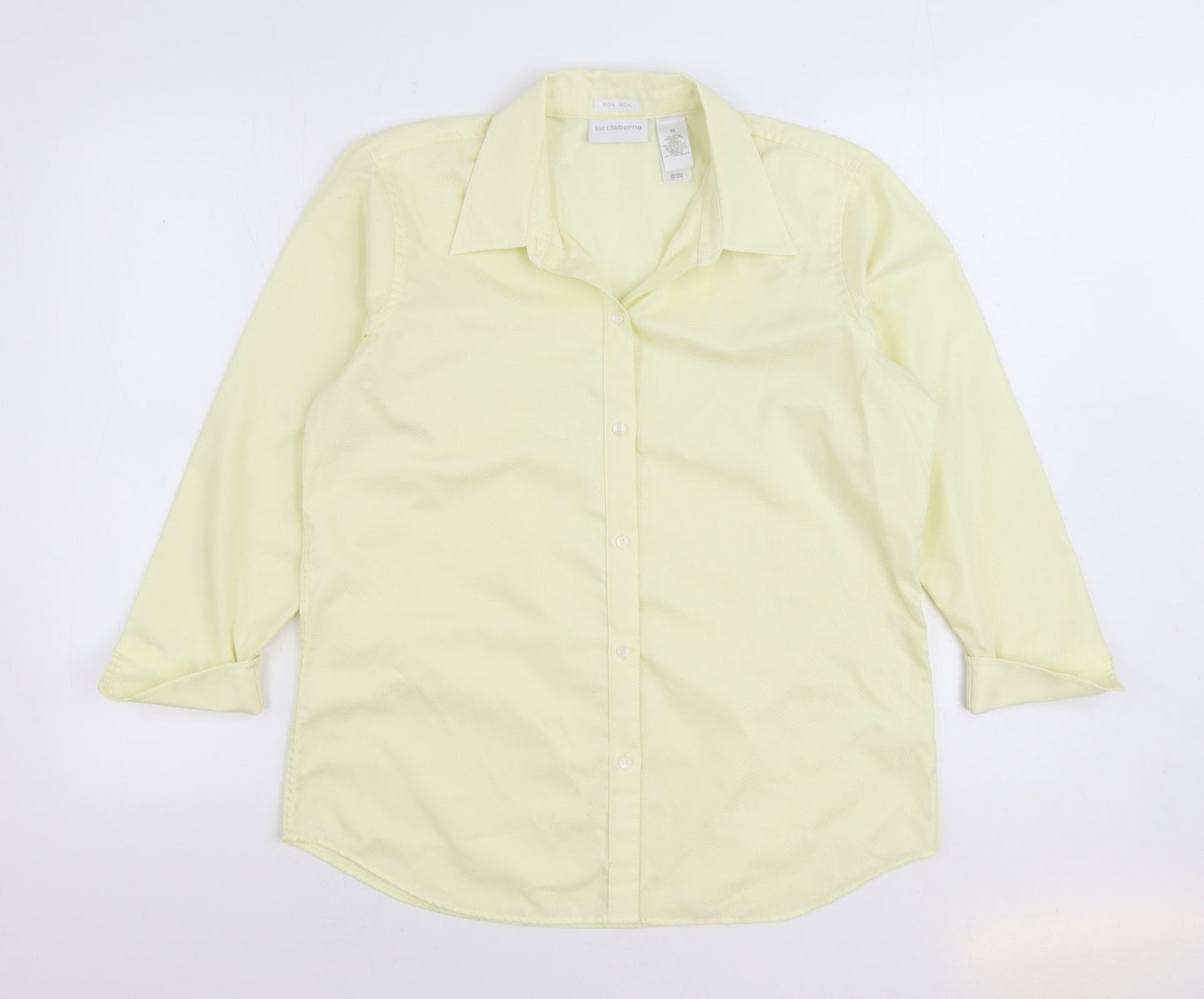 Liz Claiborne Womens Yellow 100% Cotton Basic Button-Up Size 10 Collared