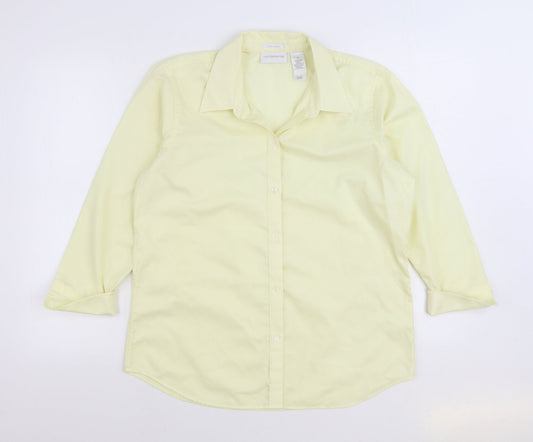 Liz Claiborne Womens Yellow 100% Cotton Basic Button-Up Size 10 Collared