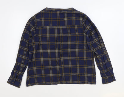 Label Lab Womens Blue Plaid 100% Cotton Basic Blouse Size 12 V-Neck
