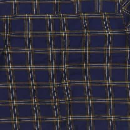 Label Lab Womens Blue Plaid 100% Cotton Basic Blouse Size 12 V-Neck