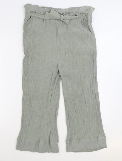 New Look Womens Green Viscose Trousers Size 16 L21 in Regular Tie - Paoerbag