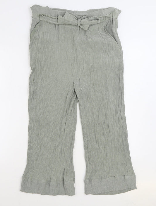 New Look Womens Green Viscose Trousers Size 16 L21 in Regular Tie - Paoerbag