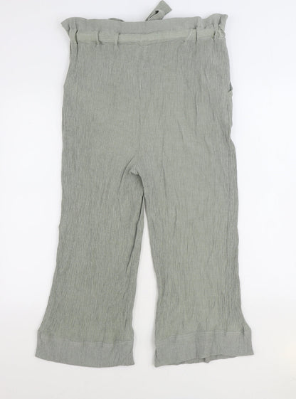 New Look Womens Green Viscose Trousers Size 16 L21 in Regular Tie - Paoerbag