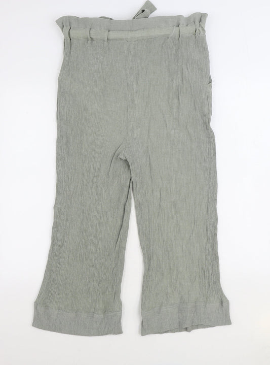 New Look Womens Green Viscose Trousers Size 16 L21 in Regular Tie - Paoerbag