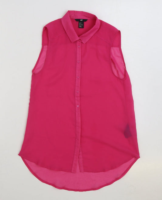 Womens UK Size 6 H&M Pink Basic Button-Up