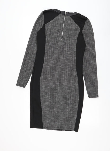 River Island Womens Black Polyester Bodycon Size 10 Round Neck Zip