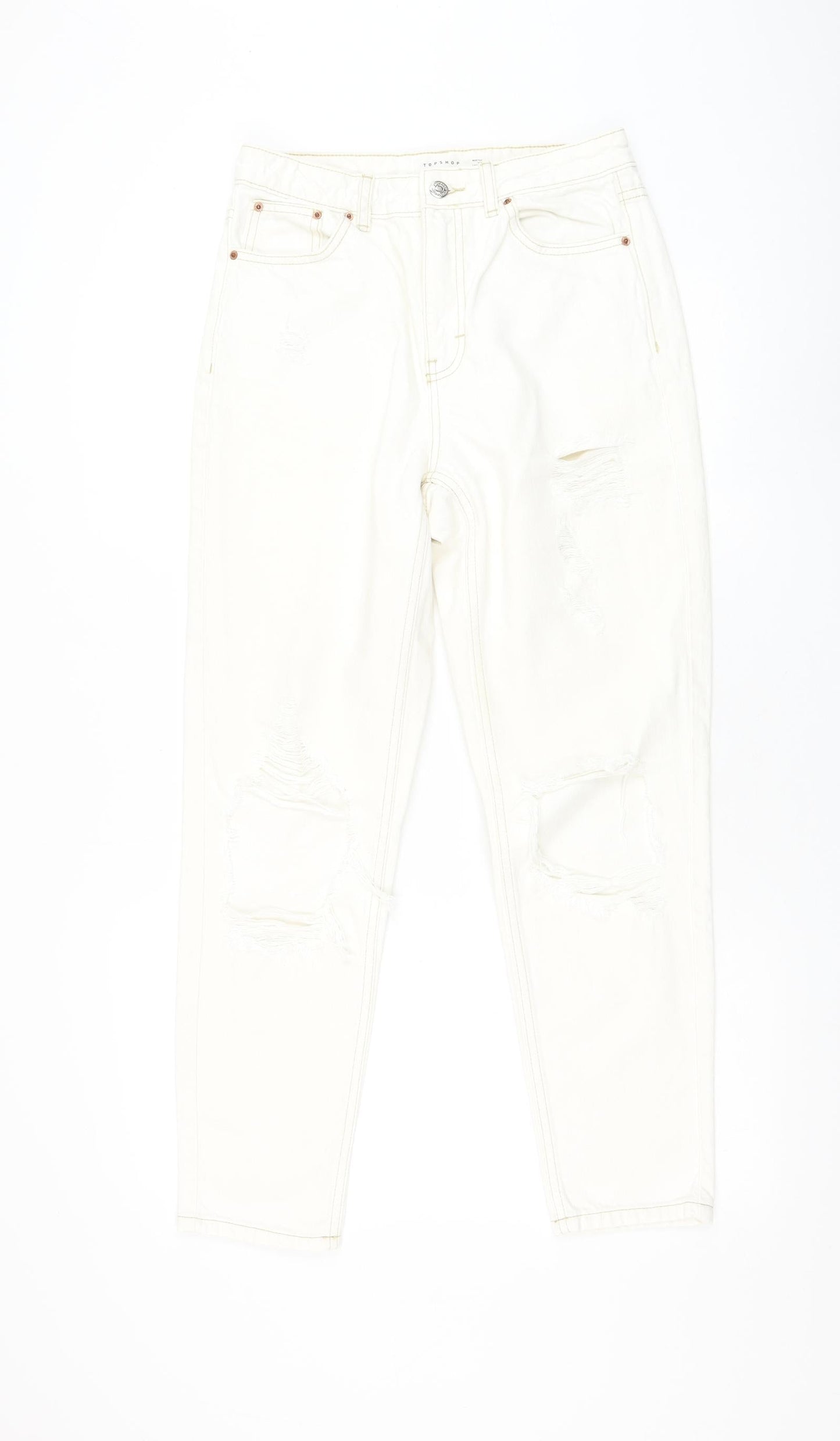 Topshop Womens White Cotton Straight Jeans Size 28 in L32 in Regular Zip