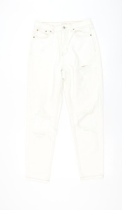 Topshop Womens White Cotton Straight Jeans Size 28 in L32 in Regular Zip