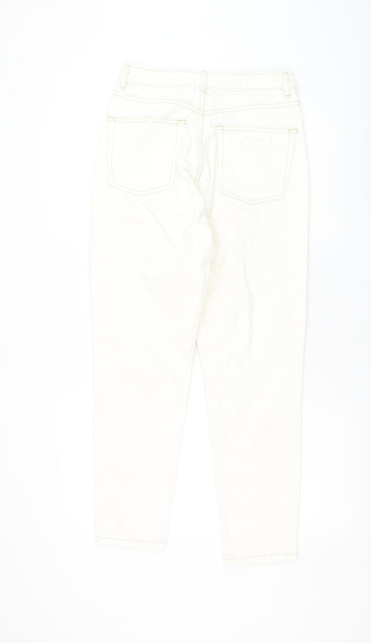 Topshop Womens White Cotton Straight Jeans Size 28 in L32 in Regular Zip