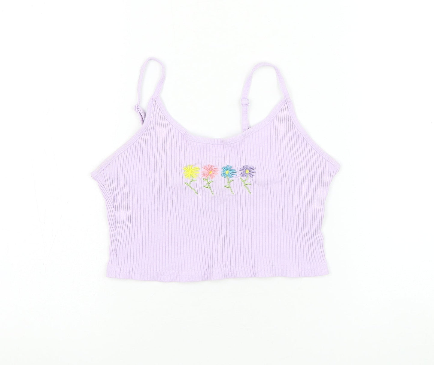 SheIn Womens Purple Cotton Cropped Tank Size M Round Neck - Flower