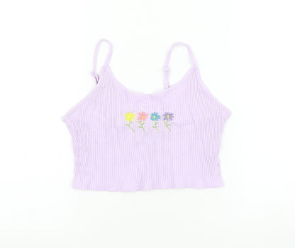 SheIn Womens Purple Cotton Cropped Tank Size M Round Neck - Flower