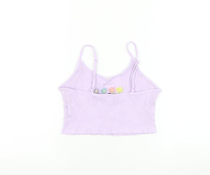 SheIn Womens Purple Cotton Cropped Tank Size M Round Neck - Flower