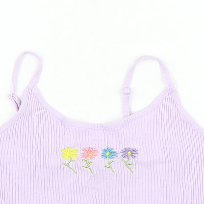 SheIn Womens Purple Cotton Cropped Tank Size M Round Neck - Flower