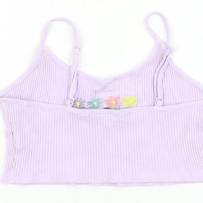 SheIn Womens Purple Cotton Cropped Tank Size M Round Neck - Flower