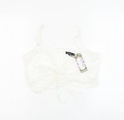 Boohoo Womens White Polyester Cropped Tank Size 14 V-Neck