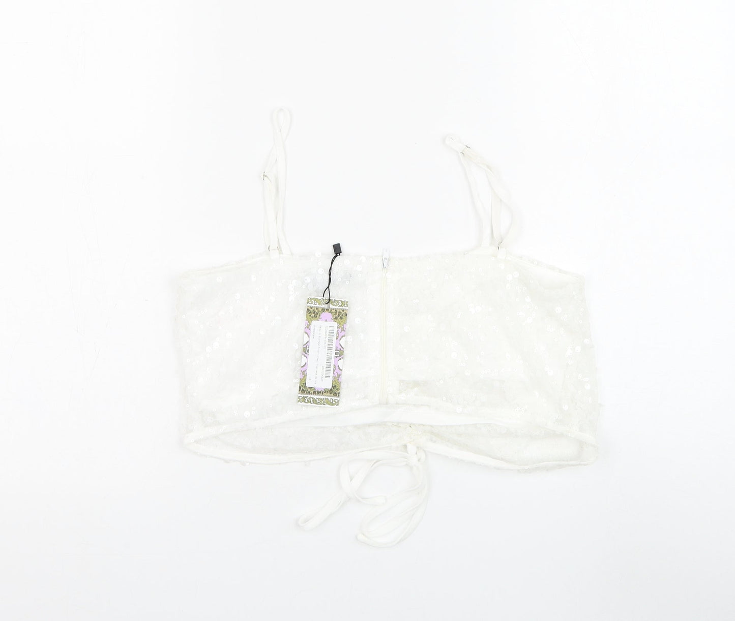 Boohoo Womens White Polyester Cropped Tank Size 14 V-Neck