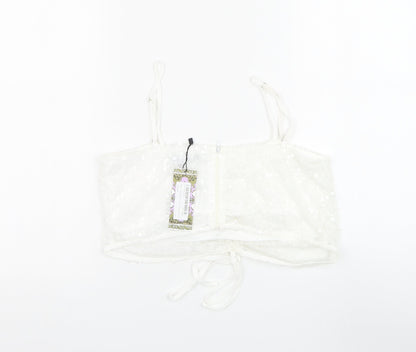 Boohoo Womens White Polyester Cropped Tank Size 14 V-Neck