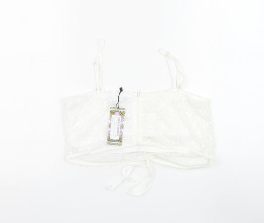 Boohoo Womens White Polyester Cropped Tank Size 14 V-Neck