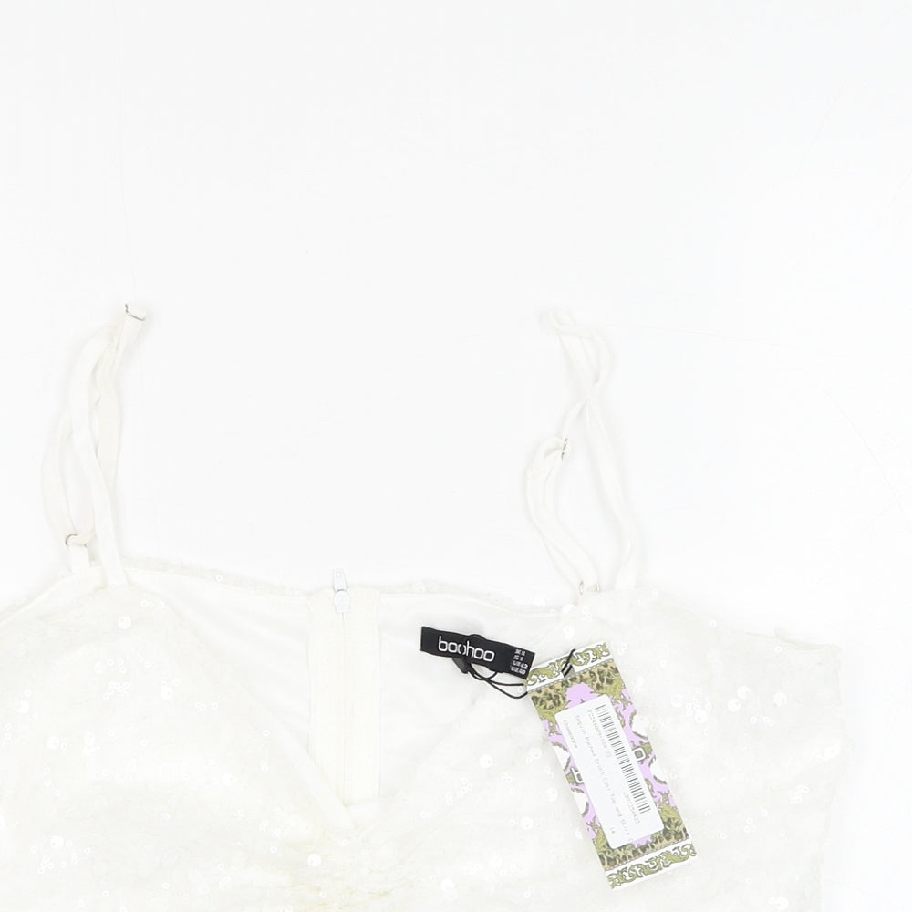 Boohoo Womens White Polyester Cropped Tank Size 14 V-Neck