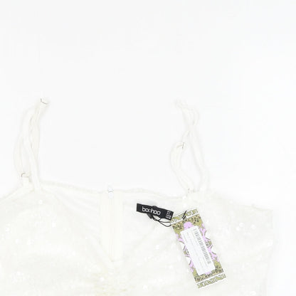 Boohoo Womens White Polyester Cropped Tank Size 14 V-Neck