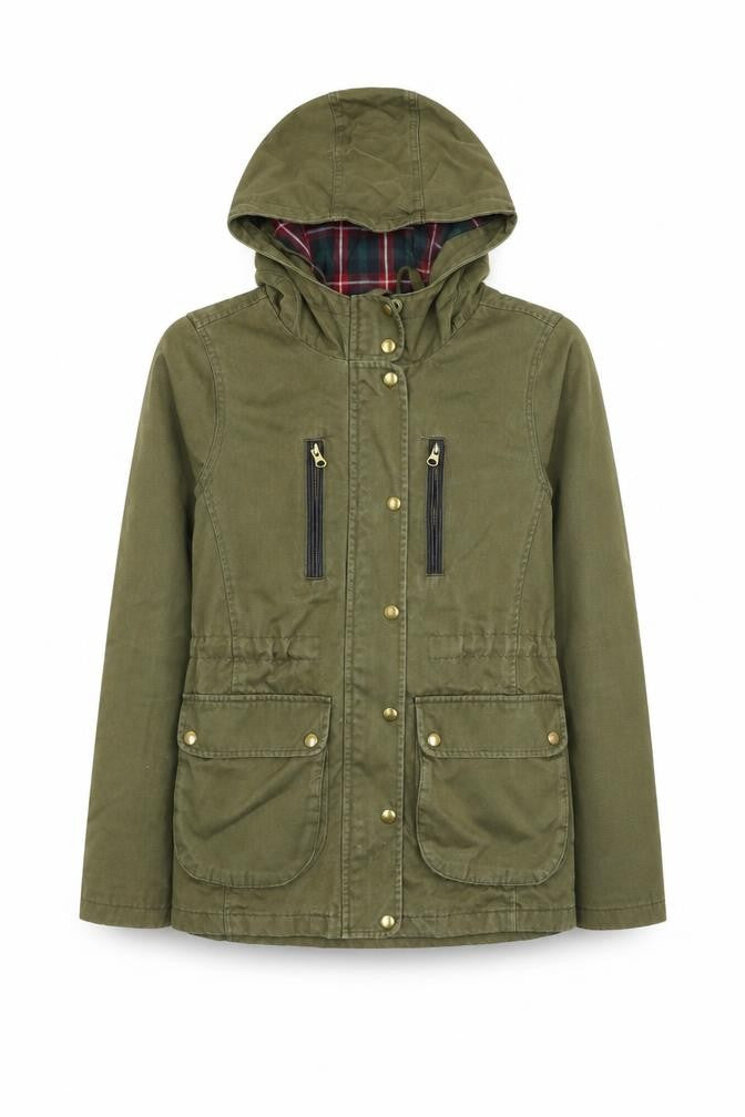 Topshop Womens Green Parka Coat Size 6 Zip - Elbow Patches