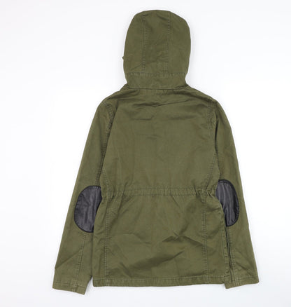 Topshop Womens Green Parka Coat Size 6 Zip - Elbow Patches
