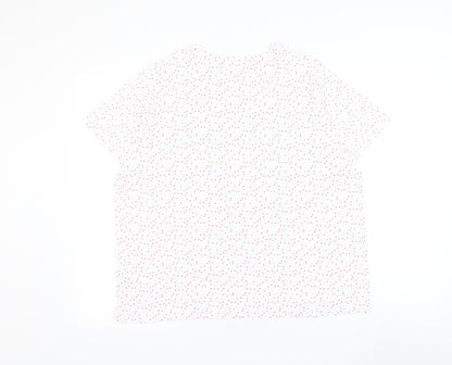 Dunnes Stores Womens White Polka Dot Cotton Basic T-Shirt Size L Round Neck