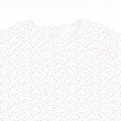 Dunnes Stores Womens White Polka Dot Cotton Basic T-Shirt Size L Round Neck