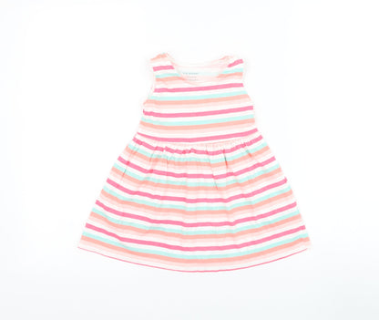 Primark Girls Multicoloured Striped Cotton Skater Dress Size 12-18 Months Round Neck Pullover