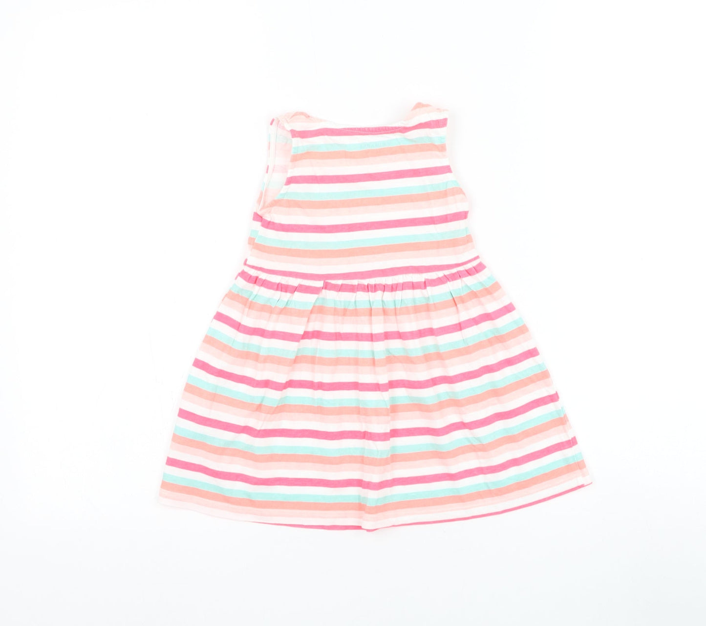 Primark Girls Multicoloured Striped Cotton Skater Dress Size 12-18 Months Round Neck Pullover