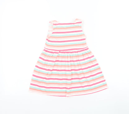 Primark Girls Multicoloured Striped Cotton Skater Dress Size 12-18 Months Round Neck Pullover