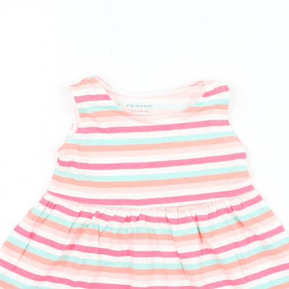 Primark Girls Multicoloured Striped Cotton Skater Dress Size 12-18 Months Round Neck Pullover