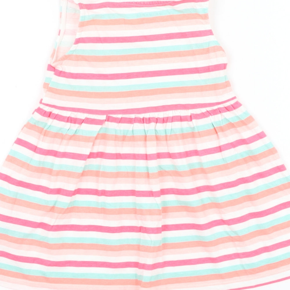 Primark Girls Multicoloured Striped Cotton Skater Dress Size 12-18 Months Round Neck Pullover