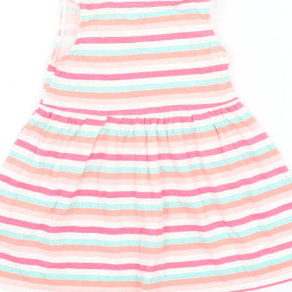 Primark Girls Multicoloured Striped Cotton Skater Dress Size 12-18 Months Round Neck Pullover