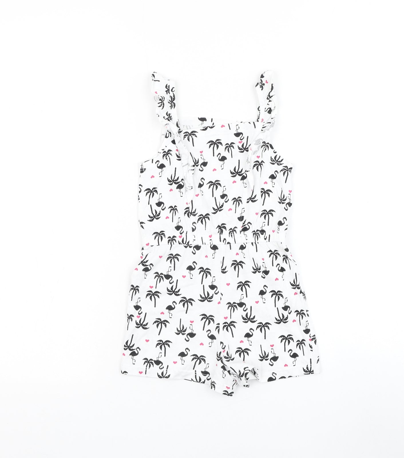 Matalan Girls White Geometric Cotton Romper One-Piece Size 2-3 Years Pullover - Flamingo