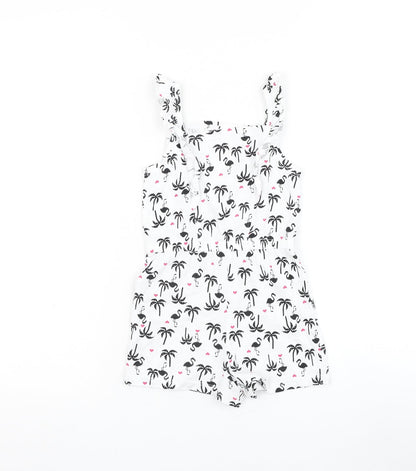 Matalan Girls White Geometric Cotton Romper One-Piece Size 2-3 Years Pullover - Flamingo