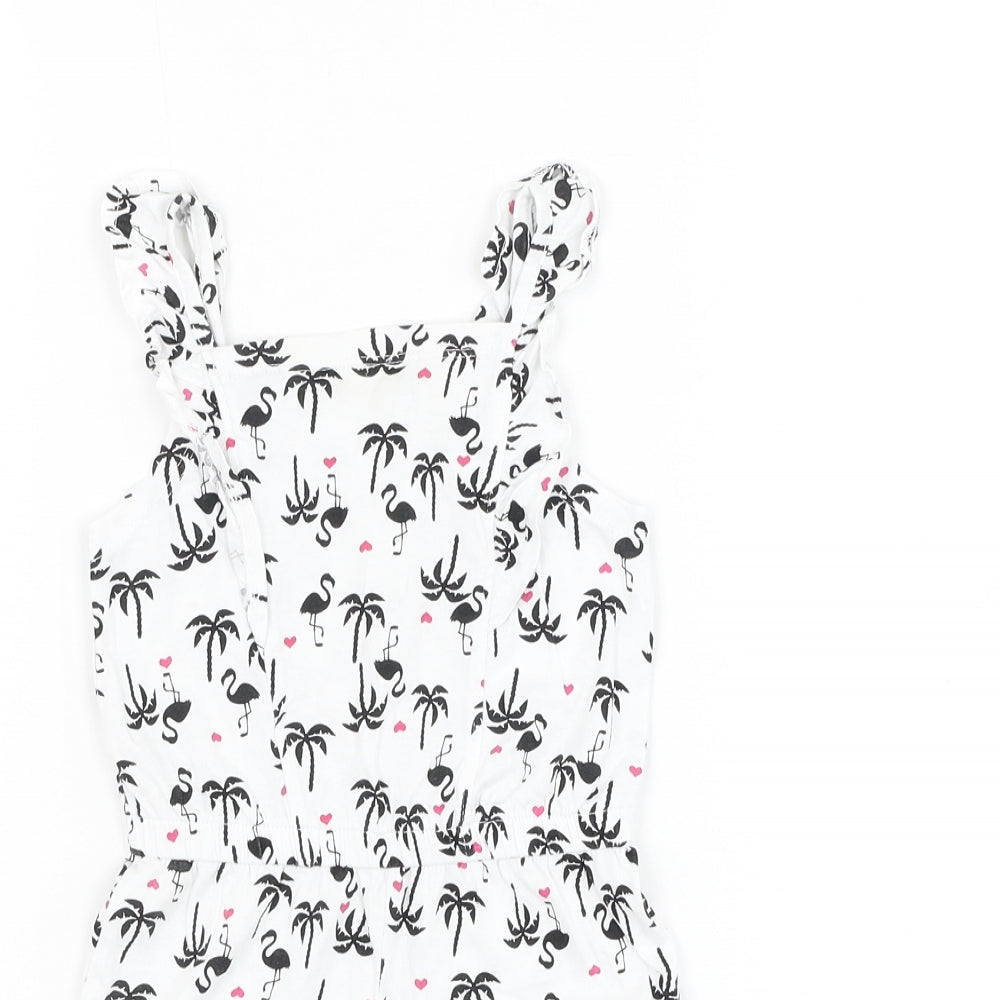 Matalan Girls White Geometric Cotton Romper One-Piece Size 2-3 Years Pullover - Flamingo