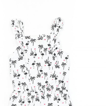 Matalan Girls White Geometric Cotton Romper One-Piece Size 2-3 Years Pullover - Flamingo