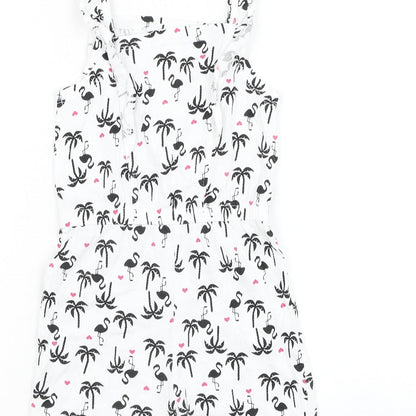 Matalan Girls White Geometric Cotton Romper One-Piece Size 2-3 Years Pullover - Flamingo