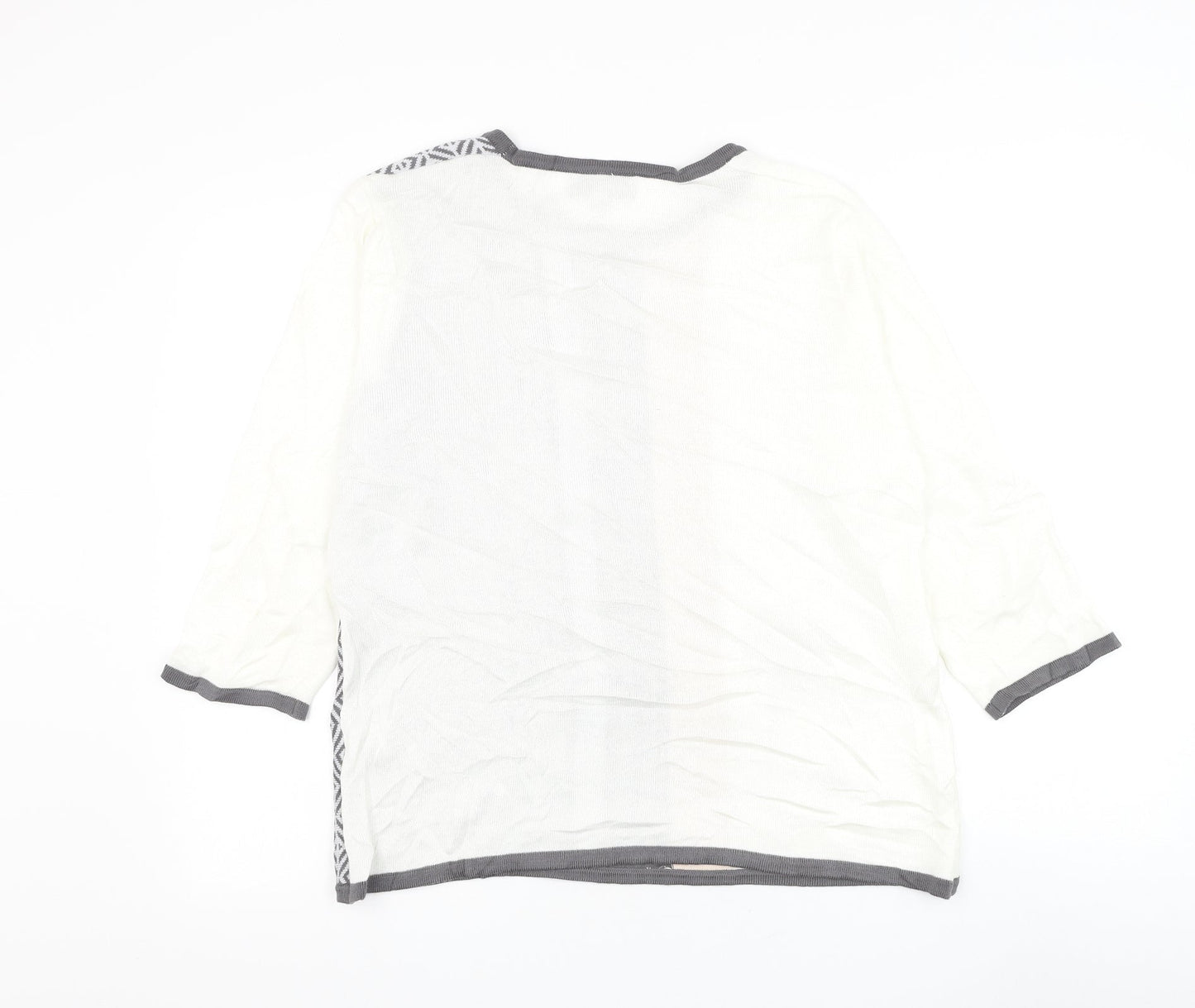 BASSINI Womens White Round Neck Geometric Acrylic Pullover Jumper Size M - Flower