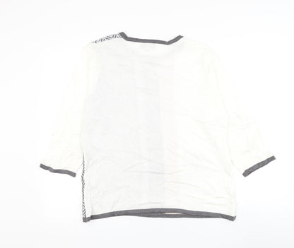 BASSINI Womens White Round Neck Geometric Acrylic Pullover Jumper Size M - Flower