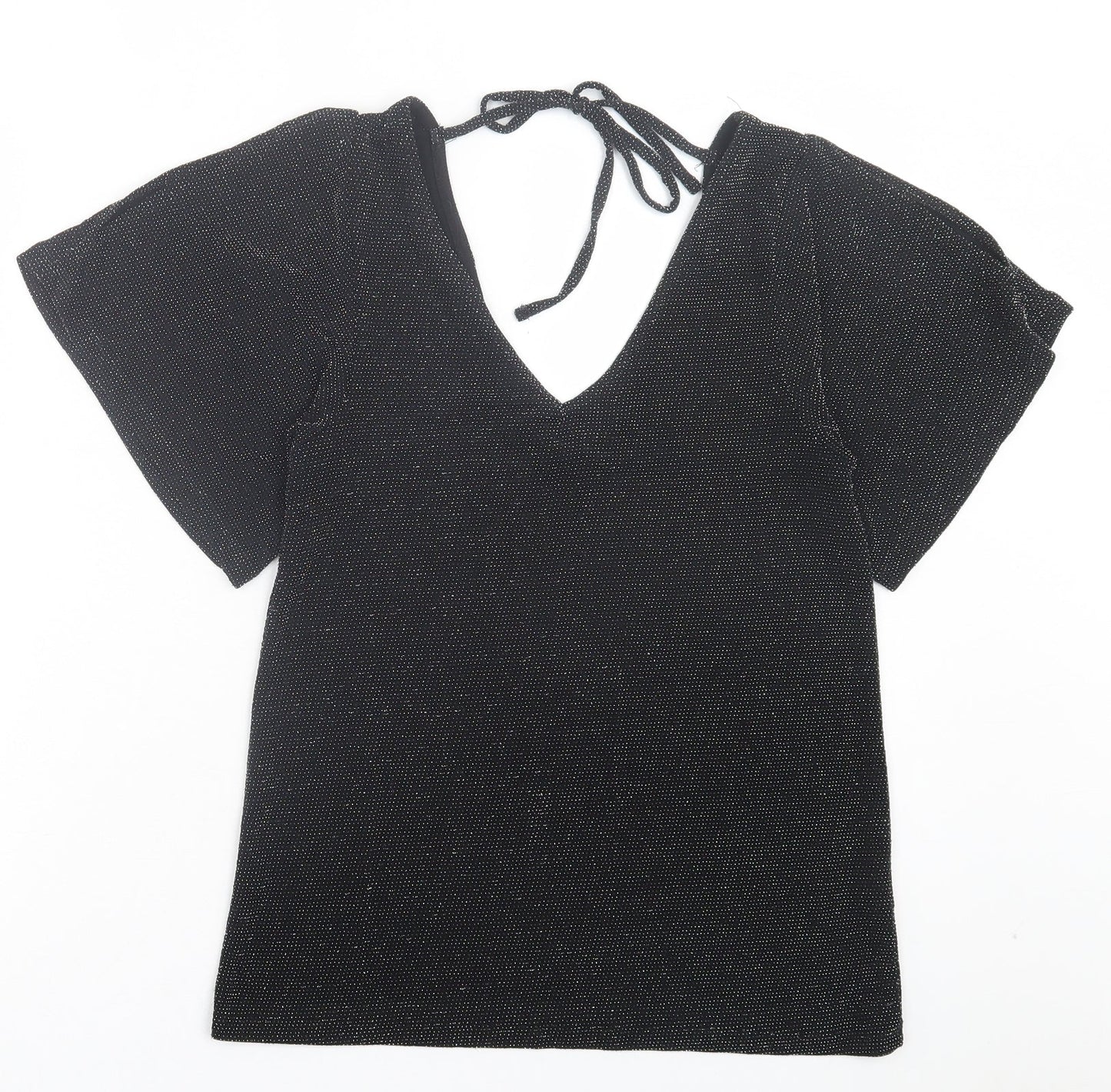 Womens UK Size 8 Peacocks Black Basic T-Shirt