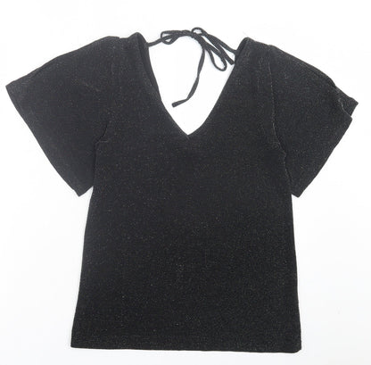 Womens UK Size 8 Peacocks Black Basic T-Shirt