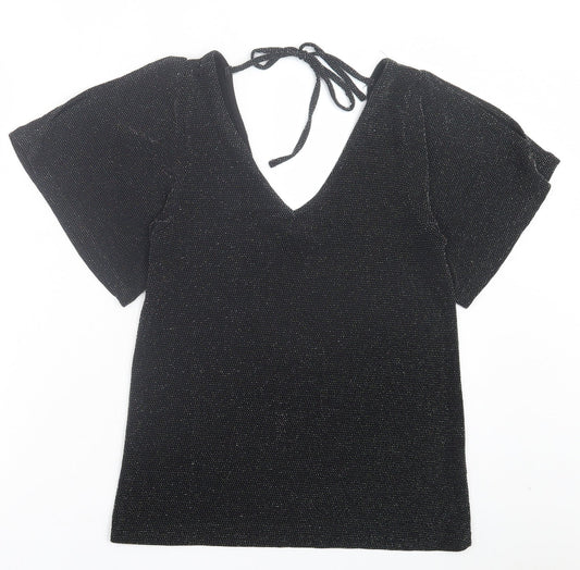 Womens UK Size 8 Peacocks Black Basic T-Shirt