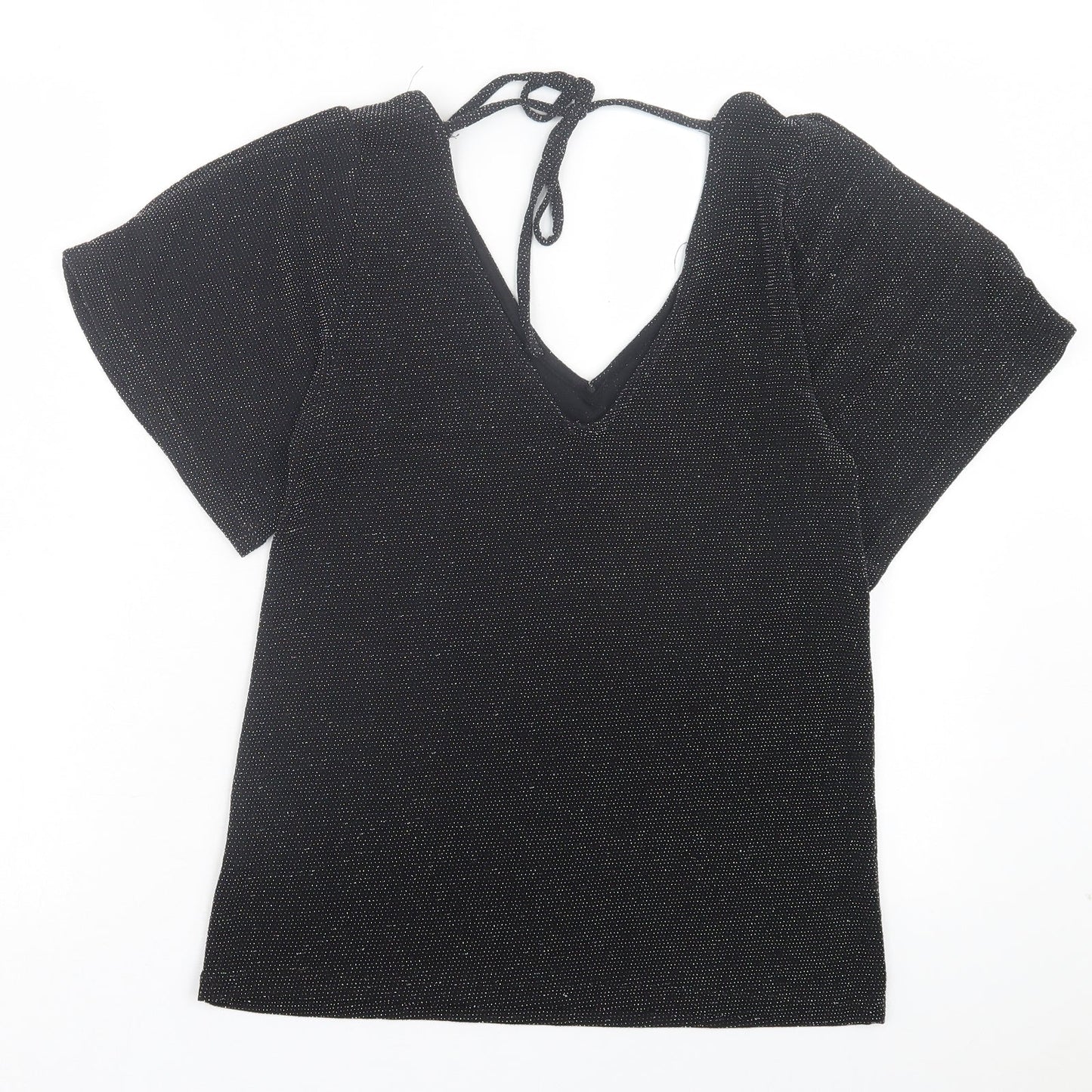 Womens UK Size 8 Peacocks Black Basic T-Shirt
