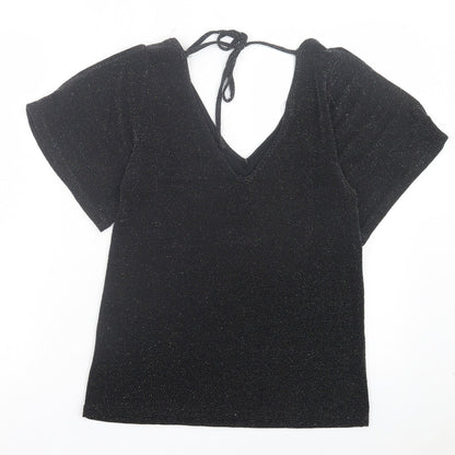 Womens UK Size 8 Peacocks Black Basic T-Shirt