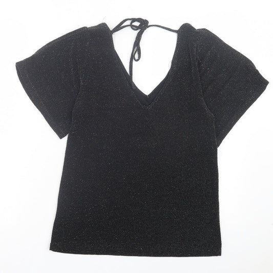 Womens UK Size 8 Peacocks Black Basic T-Shirt